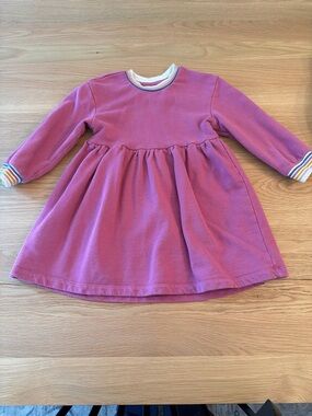 Hanna Andersson Girls' Pink Long-Sleeve Sweatshirt Dress with Striped Trim